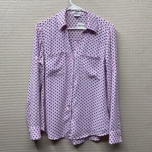 Express Portofino Slim Pink/Black Dots Long Sleeve Button Up Shirt Women Size M